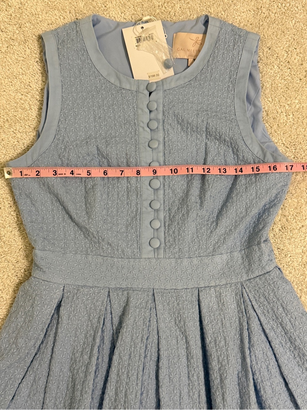 Gal Meets Glam Ellen Blue Sleeveless Pleated Dress - 100% Cotton - Size 6 - Picture 4 of 8